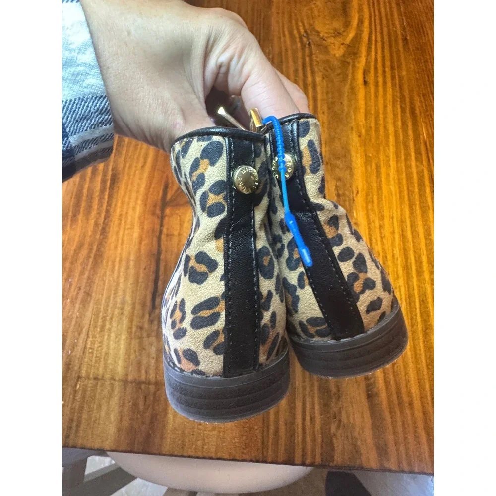 Michael Kors Kids Chestnut Brown Faux Suede Leopard Print Ankle Boots Size 8